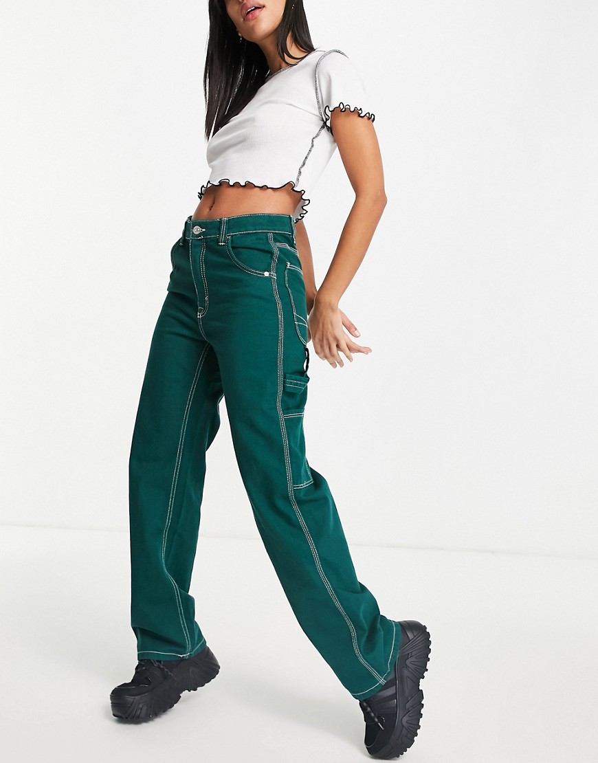 фото Зеленые брюки карго с контрастной отделкой bershka join life-зеленый цвет
