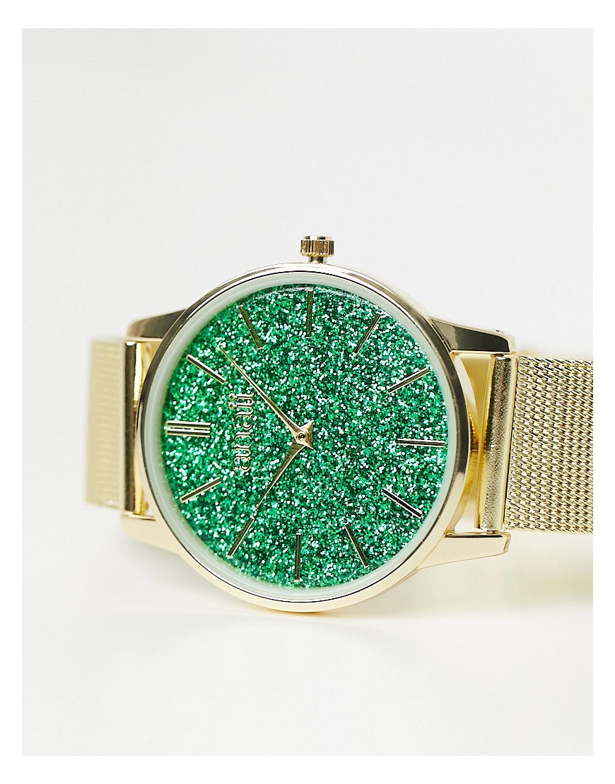 фото Зеленые часы с золотистым сетчатым браслетом anaii-золотистый