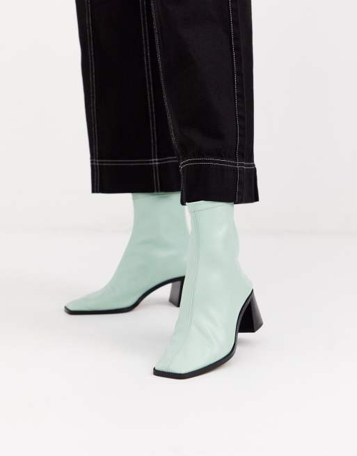 Зеленые кожаные ботильоны на среднем каблуке ASOS DESIGN - Riverside | ASOS