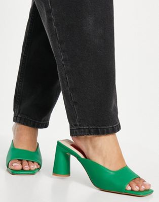 фото Зеленые мюли на блочном каблуке с открытым носком london rebel-зеленый цвет