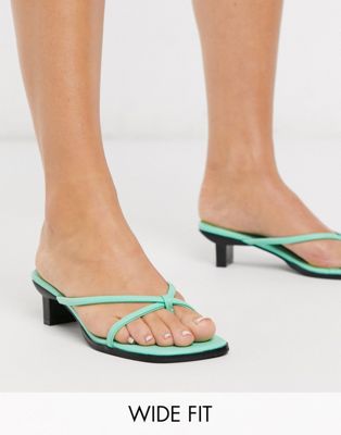 фото Зеленые сандалии на среднем каблуке для широкой стопы asos design-синий