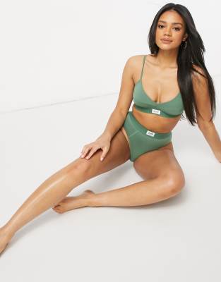 Комплекты женского белья  Asos Зеленые удобные трусы из хлопка с завышенной талией и логотипом Les Girls Les Boys-Зеленый цвет