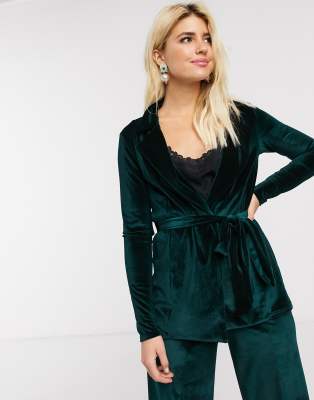 Зеленый бархатный пиджак от комплекта In The Style x Billie Faiers 52cbca1c фото