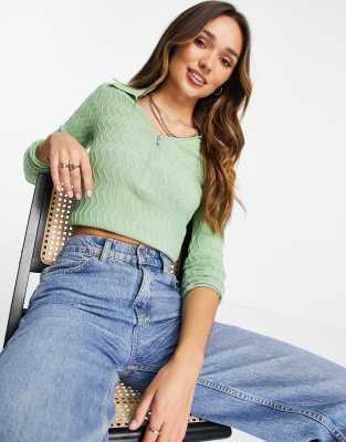  Зеленый фактурный джемпер с воротником ASOS DESIGN-Зеленый цвет