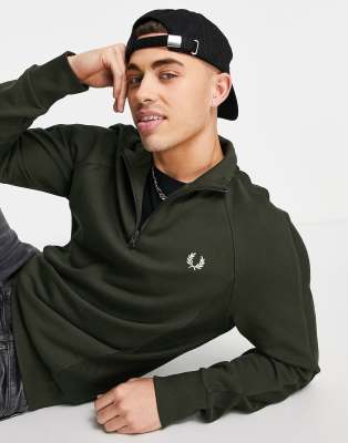 фото Зеленый фактурный свитшот с короткой молнией fred perry-зеленый цвет