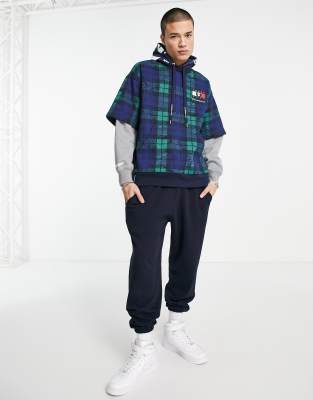 фото Зеленый худи в стиле oversized в шотландскую клетку aape by a bathing ape x tommy hilfiger-зеленый цвет aape by a bathing ape®