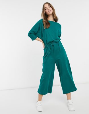 Повседневные комбинезоны Зеленый комбинезон в стиле casual из меланжевого джерси с завязками на талии ASOS DESIGN-Зеленый цвет