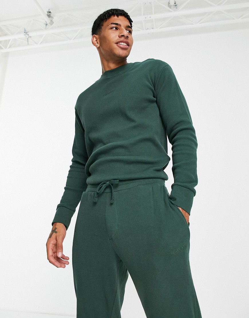 фото Зеленый комплект одежды для дома с лонгсливом и вафельной текстурой selected homme-зеленый цвет