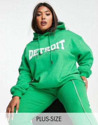 фото Зеленый oversized-худи с принтом "detroit" public desire curve-зеленый цвет