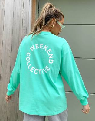 фото Зеленый oversized-лонгслив с логотипом на спине asos weekend collective-зеленый цвет