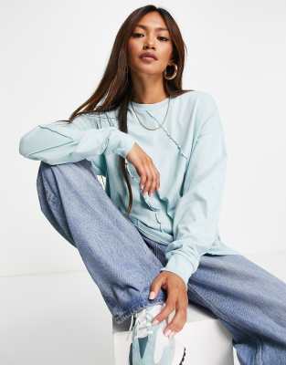 фото Зеленый oversized-лонгслив с наружными швами asos design-коричневый цвет