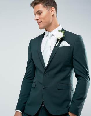 фото Зеленый приталенный пиджак с принтом на подкладке asos wedding asos design