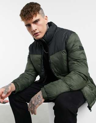 фото Зеленый пуховик в стиле колор-блок jack & jones originals