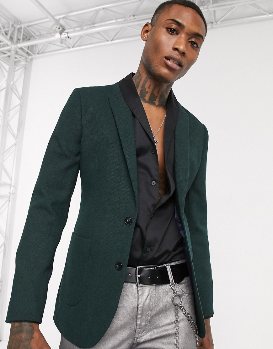 фото Зеленый супероблегающий пиджак с добавлением шерсти asos design