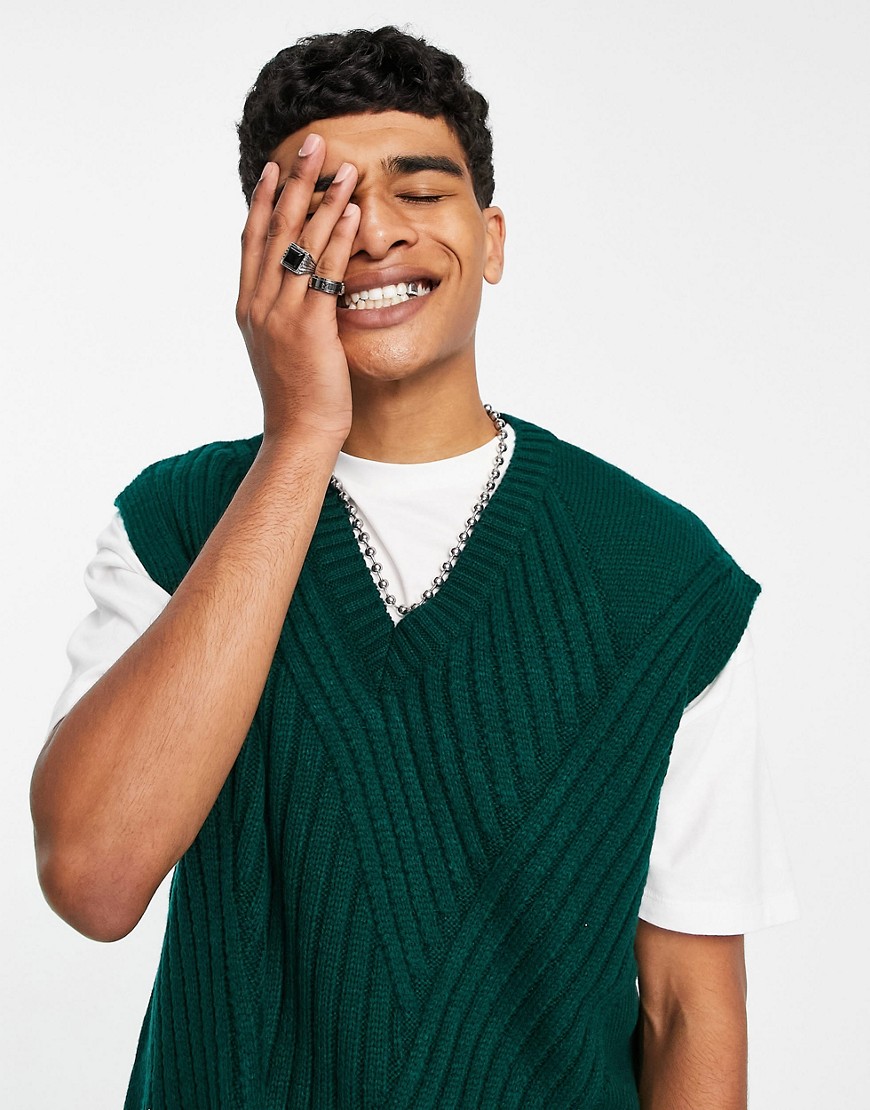 фото Зеленый свитер без рукавов в рубчик различных направлений asos design-зеленый цвет