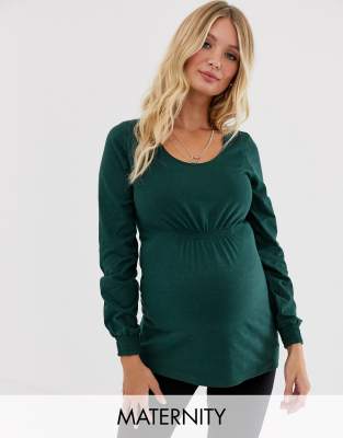 фото Зеленый трикотажный топ с длинными рукавами mamalicious maternity mama.licious