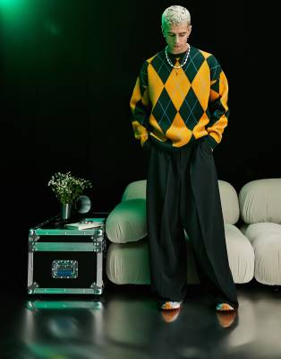  Зеленый вязаный джемпер с узором ромбами ASOS DESIGN-Зеленый цвет