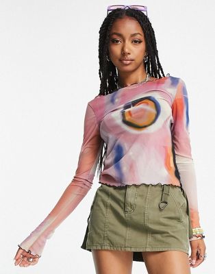 Zemeta fitted mesh long sleeve top in wavy galaxy print