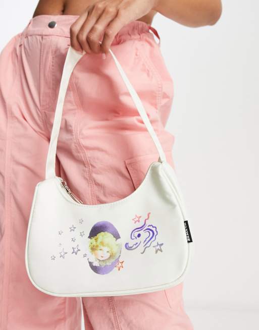 Zemeta – Kleine 90er-Handtasche in Weiß mit Amor-Print