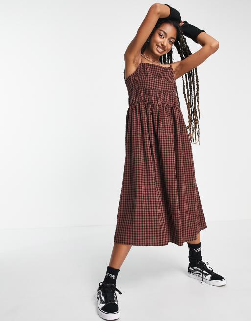 Zemeta midi tiered smock cami dress in plaid with matching warmers