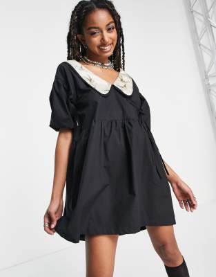 Zemeta puff sleeve mini smock dress with cherub collar - ASOS Price Checker