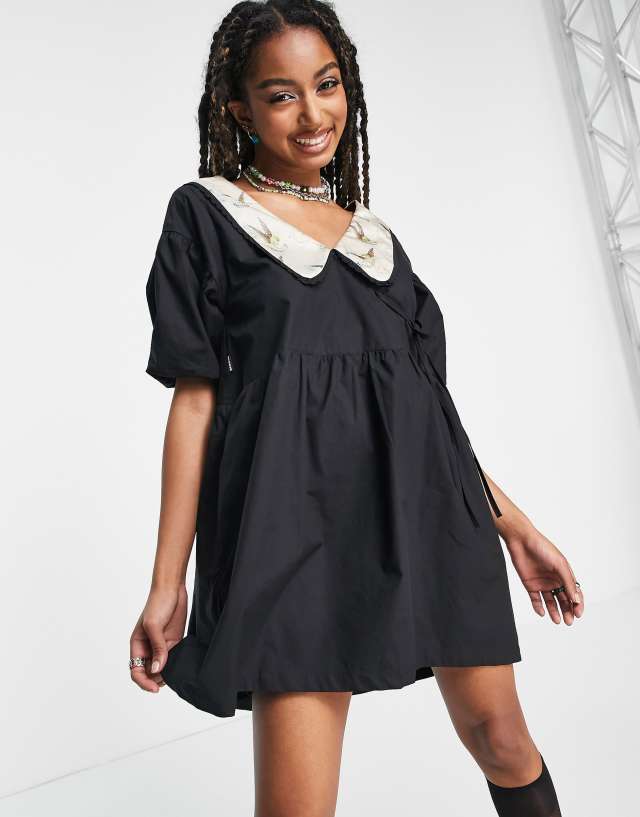 Zemeta puff sleeve mini smock dress with cherub collar