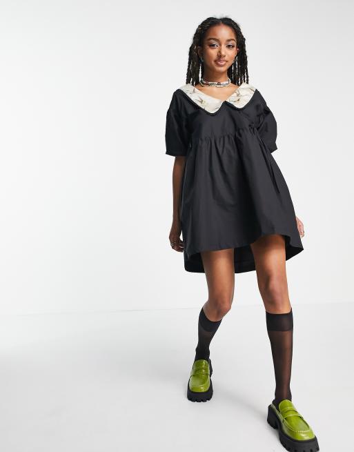 Zemeta puff sleeve mini smock dress with cherub collar