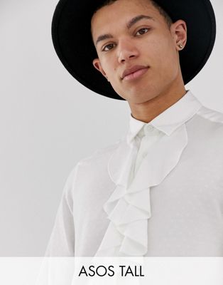 фото Жаккардовая рубашка классического кроя с оборкой спереди asos design tall-белый