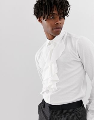 фото Жаккардовая рубашка классического кроя с оборкой спереди asos design-белый
