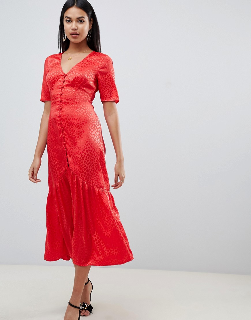 фото Жаккардовое чайное платье макси на пуговицах asos design-красный