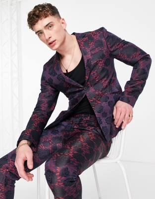 Костюмы и классика  Asos Жаккардовый пиджак супероблегающего кроя со сплошным цветочным рисунком Bolongaro Trevor-Красный
