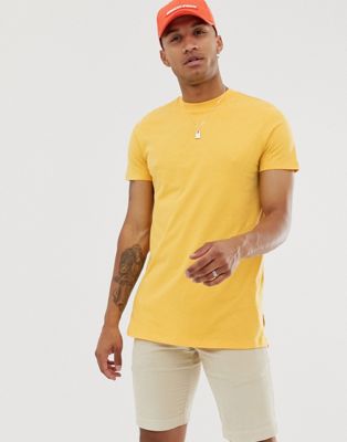 фото Желтая длинная футболка с круглым вырезом и разрезами по бокам asos design-желтый