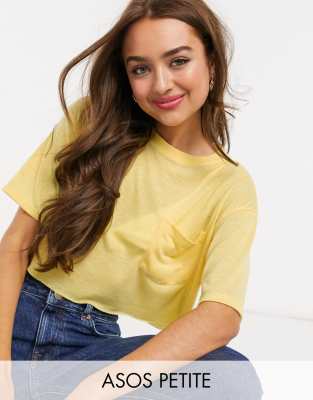 фото Желтая короткая футболка с добавлением льна asos design petite-желтый asos petite