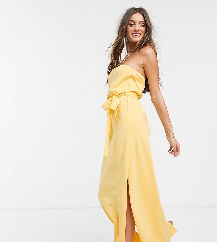 фото Желтое платье-бандо макси с поясом эксклюзивно для asos design petite-желтый asos petite