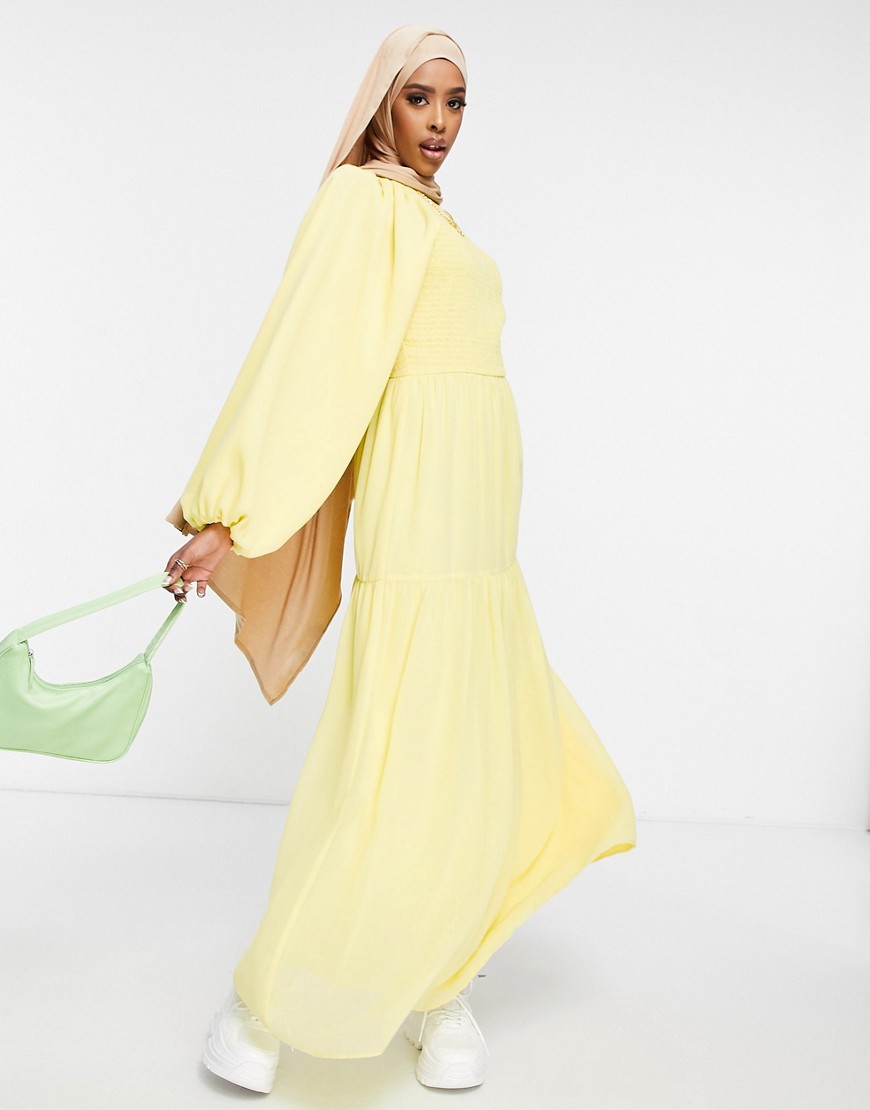 фото Желтое платье макси с присборенным лифом asos design-желтый