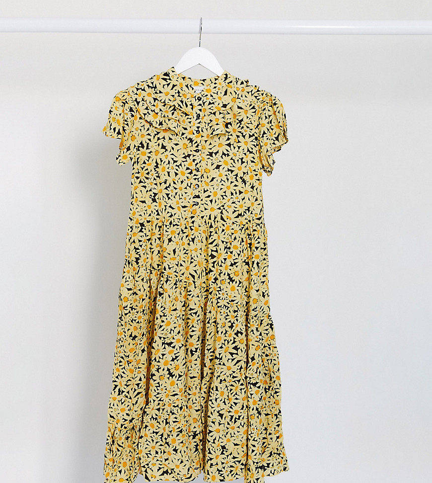 фото Желтое платье миди с цветочным принтом topshop petite-желтый