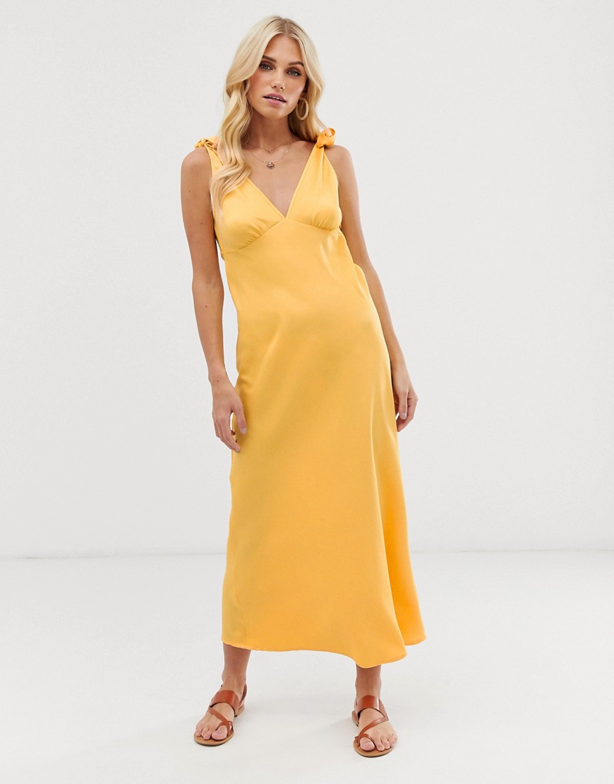 фото Желтое платье миди с завязками на плечах vero moda-желтый