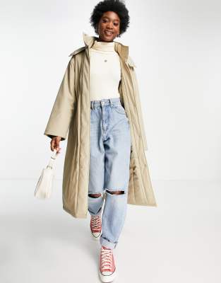 Желтовато-серый утепленный и прорезиненный дождевик ASOS DESIGN-Белый