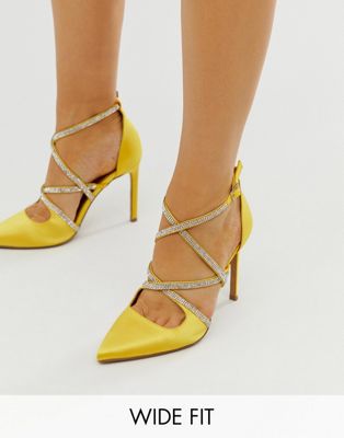 фото Желтые декорированные туфли на высоком каблуке для широкой стопы asos design-желтый