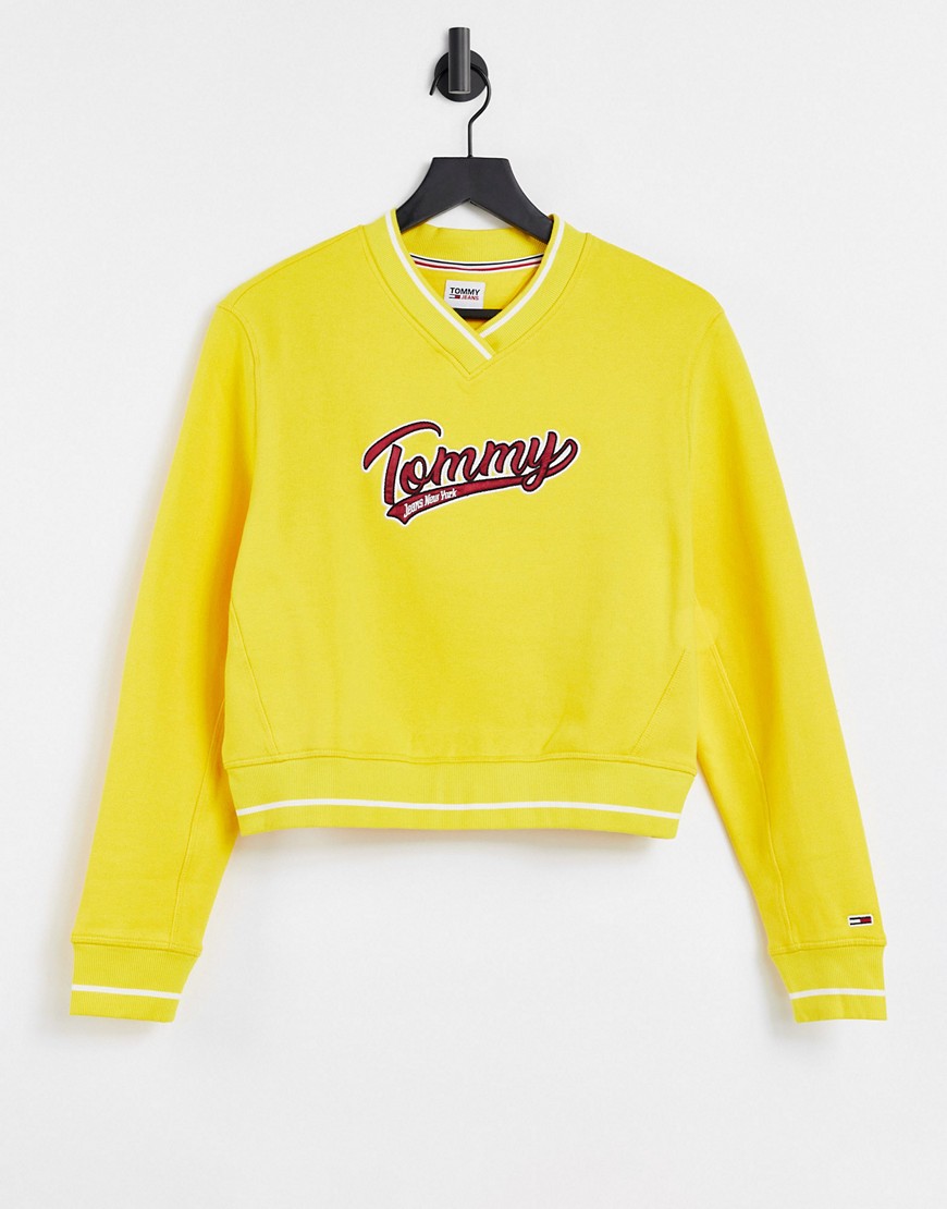 Желтый укороченный свитер с V-образным вырезом и логотипом "Tommy" TOMMY JEANS 11785041