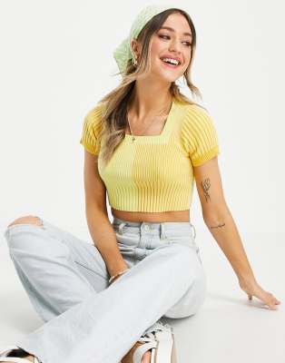   Asos Желтый вязаный кроп-топ в стиле колор блок Lola May