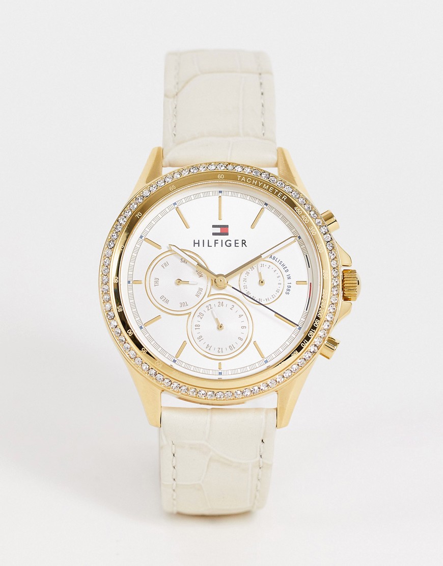 фото Женские часы с белым кожаным ремешком tommy hilfiger ari-белый