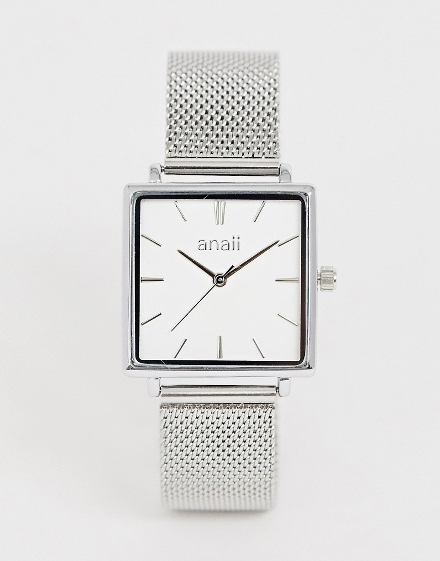 фото Женские часы с квадратным циферблатом и сетчатым браслетом anaii-серебряный