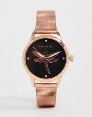 фото Женские часы с сетчатым браслетом цвета розового золота с отделкой bellfield-розовый