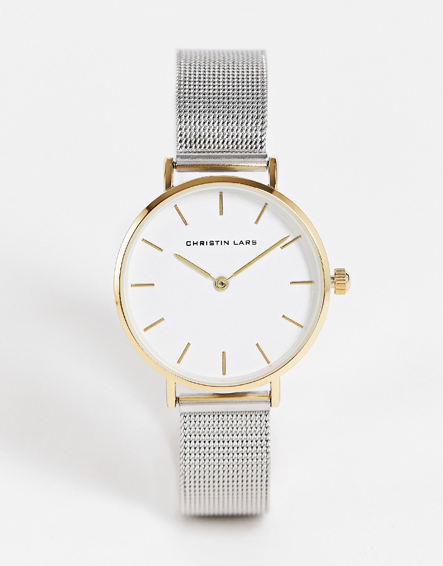 фото Женские часы с сетчатым ремешком серебристого и золотистого цвета christian lars-серебристый christin lars