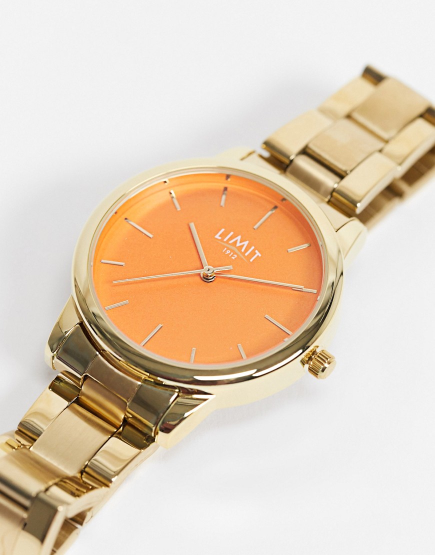 фото Женские часы с золотистым браслетом и оранжевым циферблатом limit-золотистый