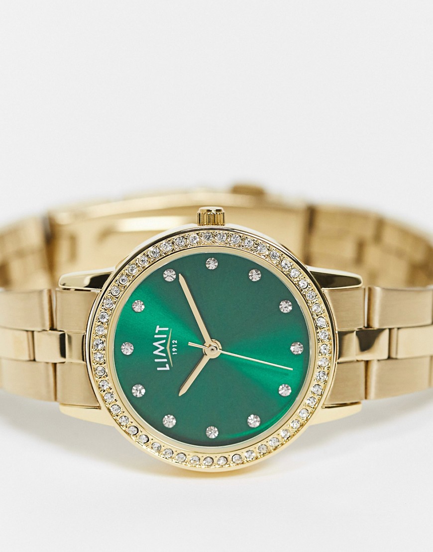 фото Женские часы с золотистым браслетом и зеленым циферблатом limit-золотистый