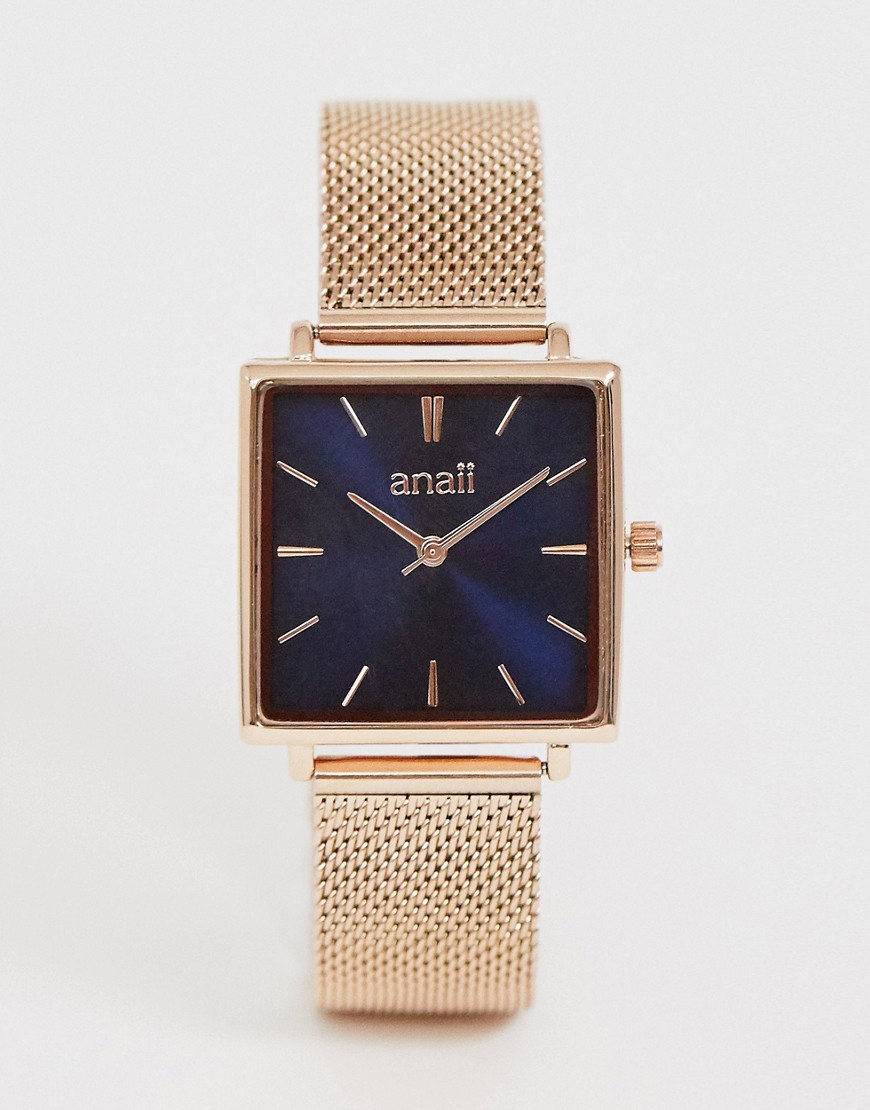 фото Женские часы цвета розового золота с сетчатым браслетом и квадратным циферблатом anaii-розовый
