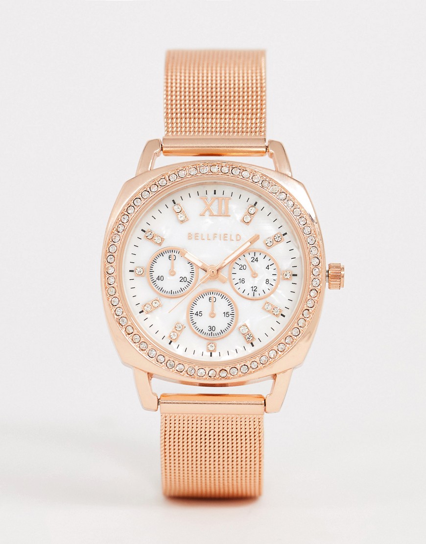 фото Женские наручные часы цвета розового золота с сетчатым ремешком bellfield-розовый