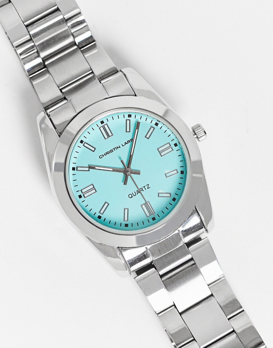 фото Женские серебристые часы с бирюзовым циферблатом christin lars-серебристый